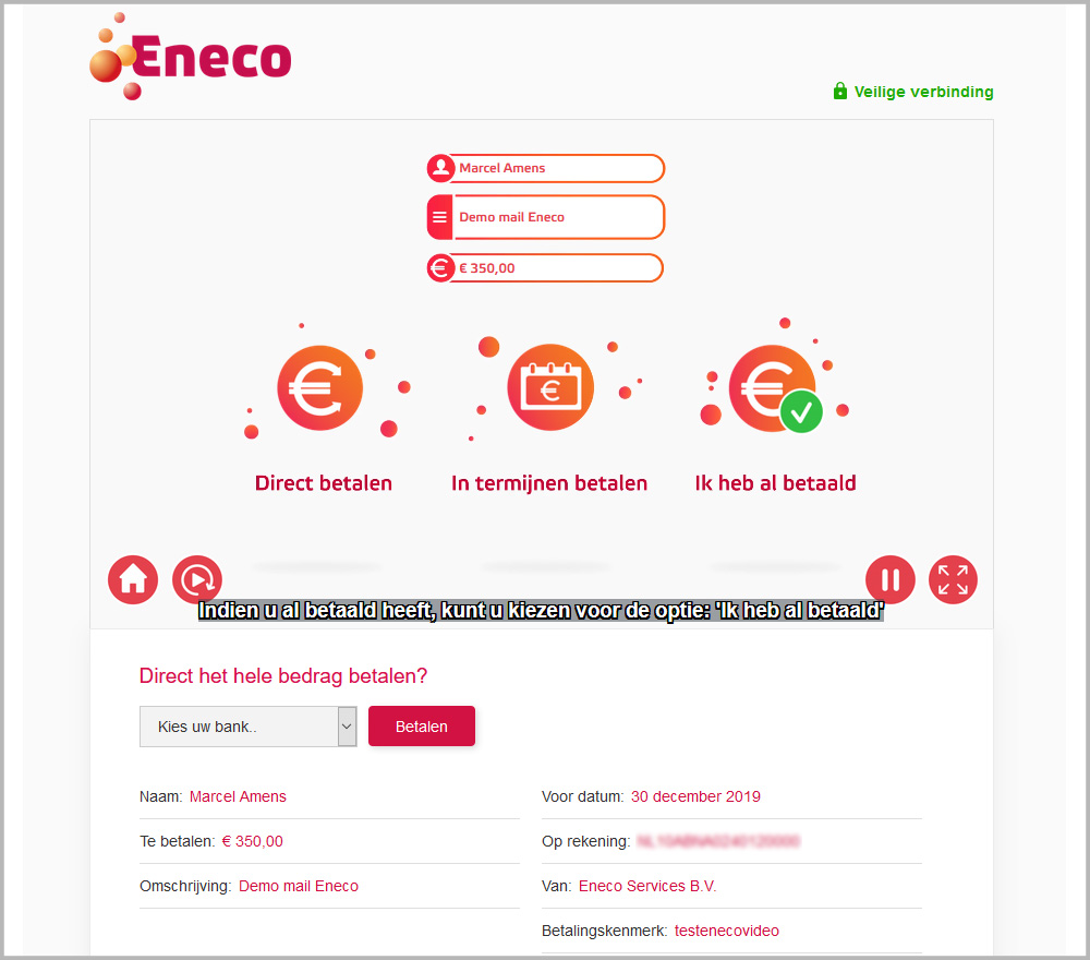 Alphacomm's interactive video checkout example for Eneco
